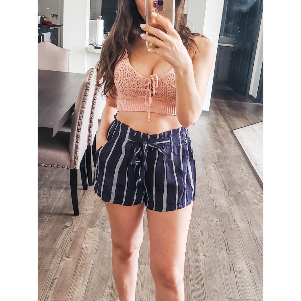 Navy Blue Striped Shorts #1227